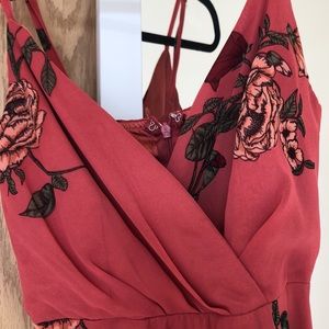 Red/Orange and floral chiffon midi dress